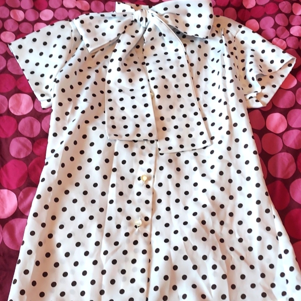Lady Holiday Medium White Polka Dot Blouse